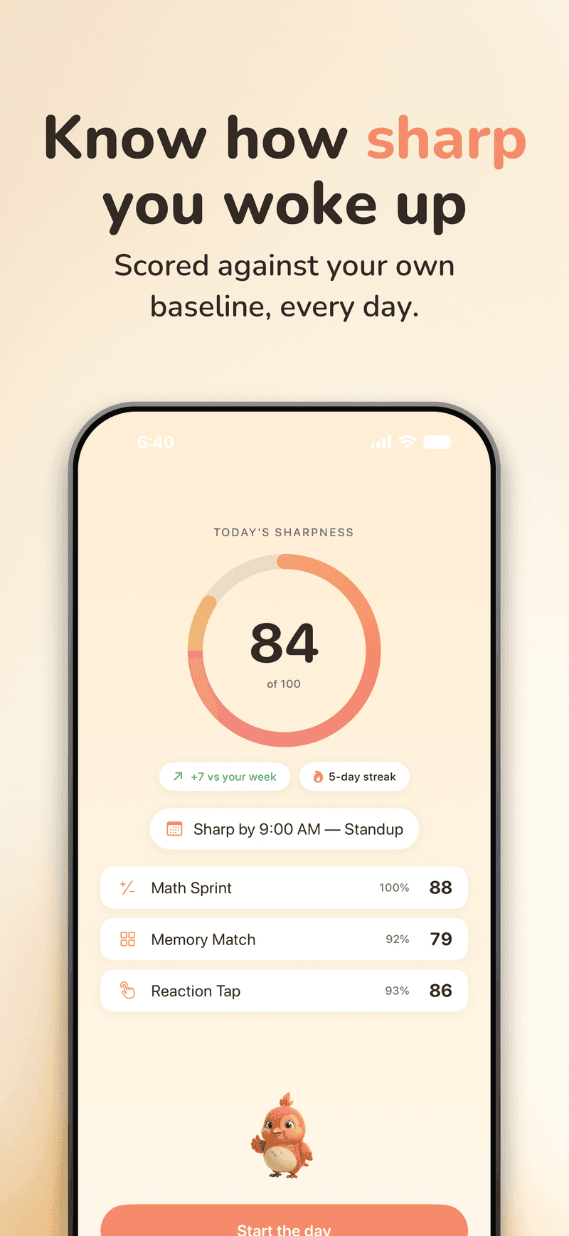 WakeSharp on iPhone: The daily Sharpness Score reveal